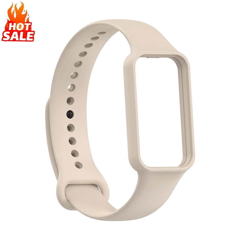 กรณีแฟชั่น + สายซิลิโคนสําหรับ Huami Amazfit Band 7 SmartWatch แบบบูรณาการสร้อยข้อมือนุ่มสําหรับ Amazfit band7 สายรัดข้อมือแบบสปอร์ต