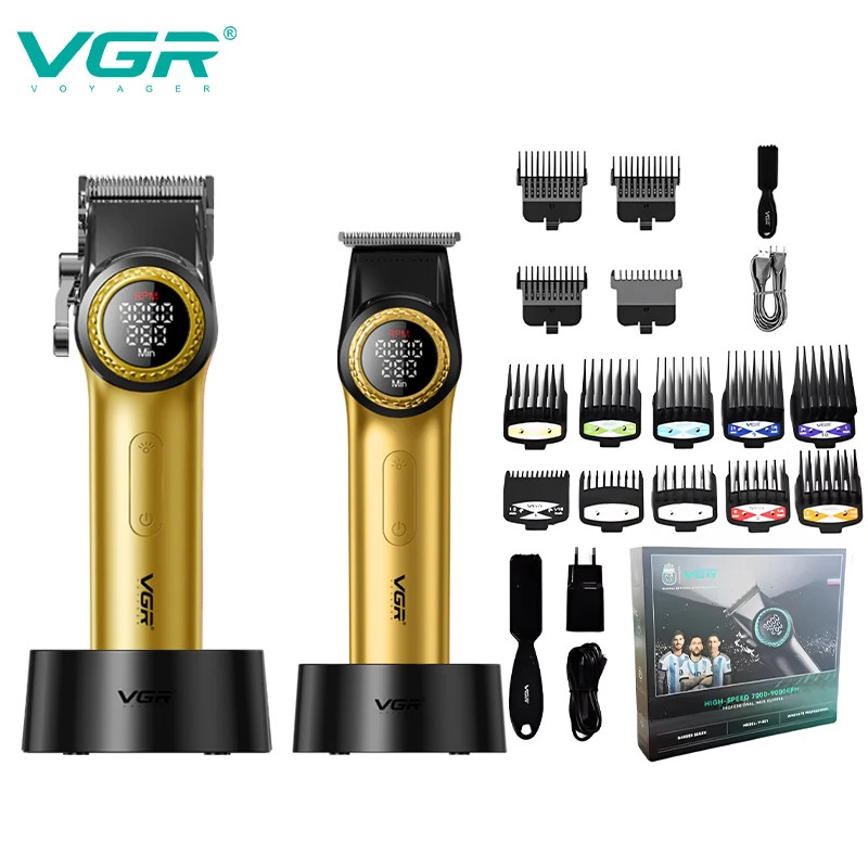 VGR Hair Clipper Professional Hair Trimmer ชุดตัดผมไร้สาย Clipper 9000 RPM ผมโลหะชุด Trimmer