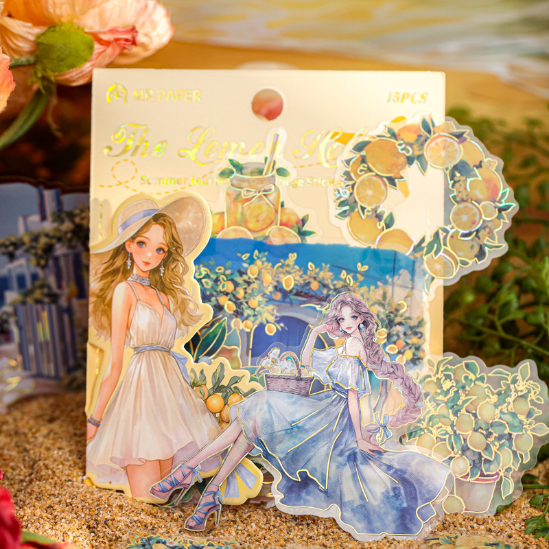 กระดาษ Mr. Paper 30 ชิ้น/ถุง สติ๊กเกอร์กันน้ำ PET ขนาดใหญ่ แพ็คสติ๊กเกอร์ฤดูร้อน ชายหาด ธีมวันหยุดริมทะเล รูปแบบตัวละครสาว สติ๊กเกอร์ไดอารี่ การ์ดอวยพรสร้างสรรค์ ถ้วยไดอารี่ตกแต่ง