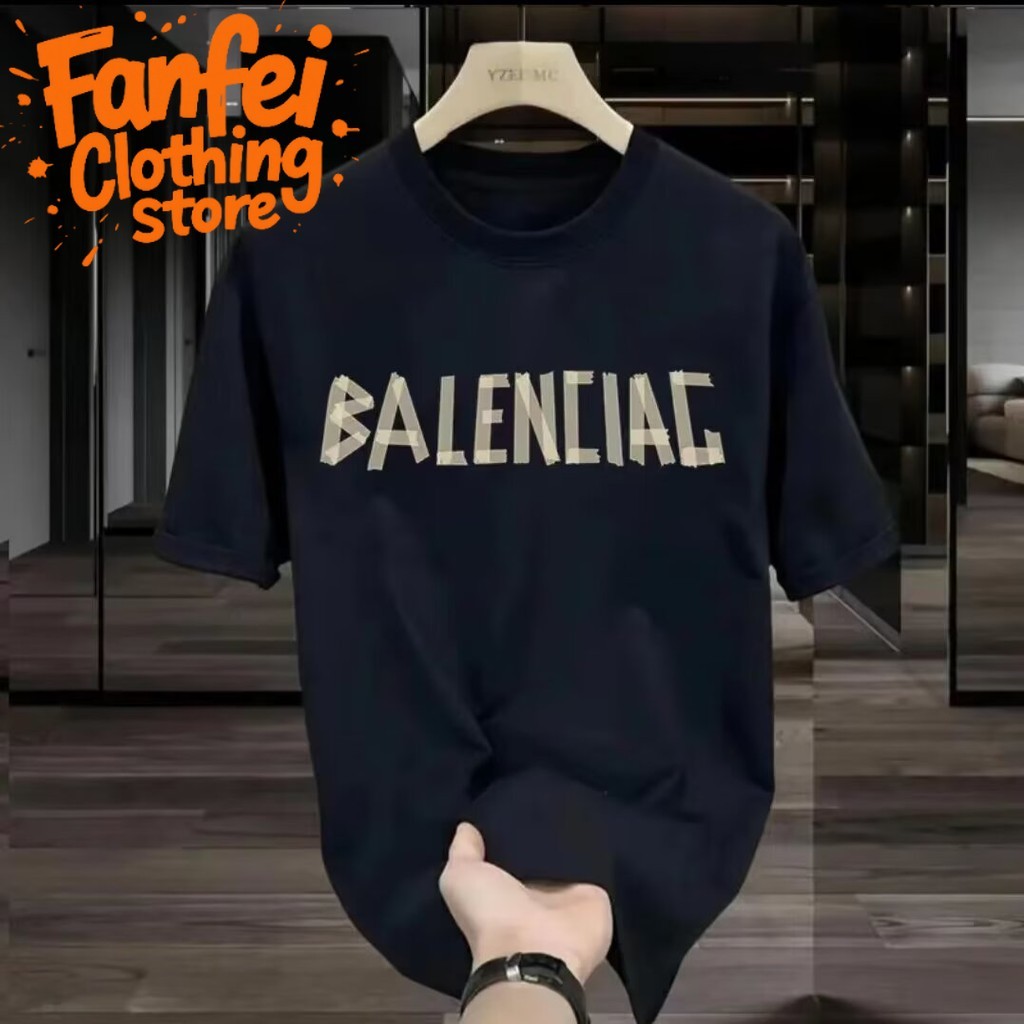 (จัดส่งตลอด 24 ชั่วโมง)Fanfei Clothing storeใหม ่ หลวมชายตัวอักษรพิมพ ์ เสื ้ อยืดครึ ่ งแขนอินเทรนด