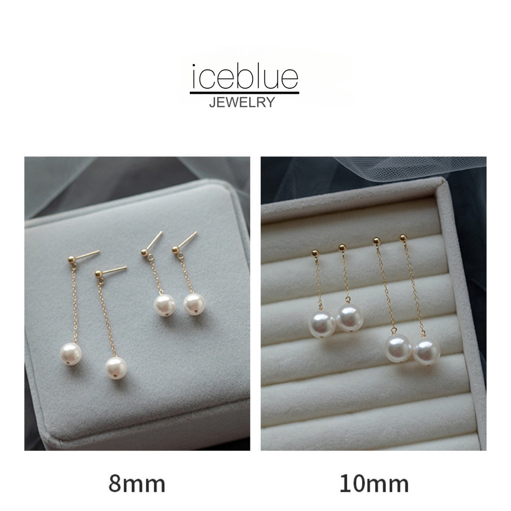 【iceblue】ต่างหูติดติ่งไข่มุกทรงกลมสมบูรณ์แบบ 8mm 10mm พร้อมพู่ ชุบ 14K Gold ไร้สนิม ไทเทเนียมสตีล สำหรับผู้หญิง E95 - รูปที่ 5