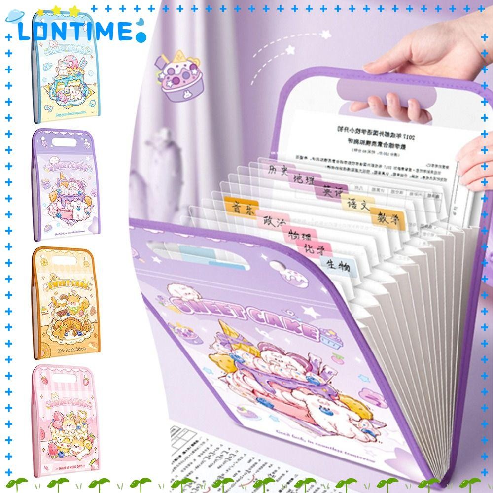 LONTIME แฟ้ม A4, ขยาย 3 ชั้นการ์ตูนสัตว์แนวตั้งกระเป๋ามือถือ, แบบพกพากันน้ําความจุขนาดใหญ่ Accordian Organizer โรงเรียนอุปกรณ์สํานักงาน