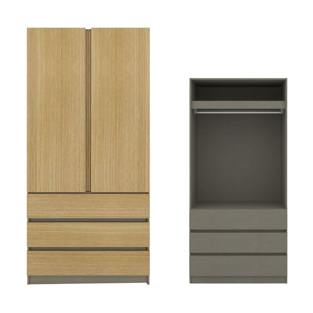 Koncept Furniture ตู้เสื้อผ้า ราวแขวน-ลิ้นชัก OP-R ขนาด 100 ซม. รุ่น Blox สีแคชชูโอ๊ค (100x59x210 ซม.)  แบรนด์ KONCEPT F