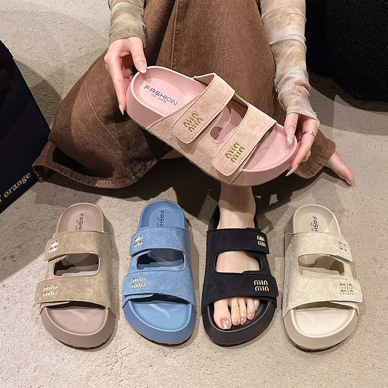 2025 รองเท้าแตะผู้หญิงฤดูร้อน Retro Birkenstock รองเท้าแตะรองเท้าแตะผู้หญิงสวมใส่ด้านนอกครึ่งรองเท้าแตะหนา Soled รองเท้าแตะ F