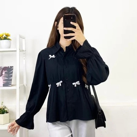 KEMEJA MARINA Top Blouse Ribbon Coquette 02 / เสื้อแขนยาวผู้หญิง Hijab Friendly / JOANA FASHION