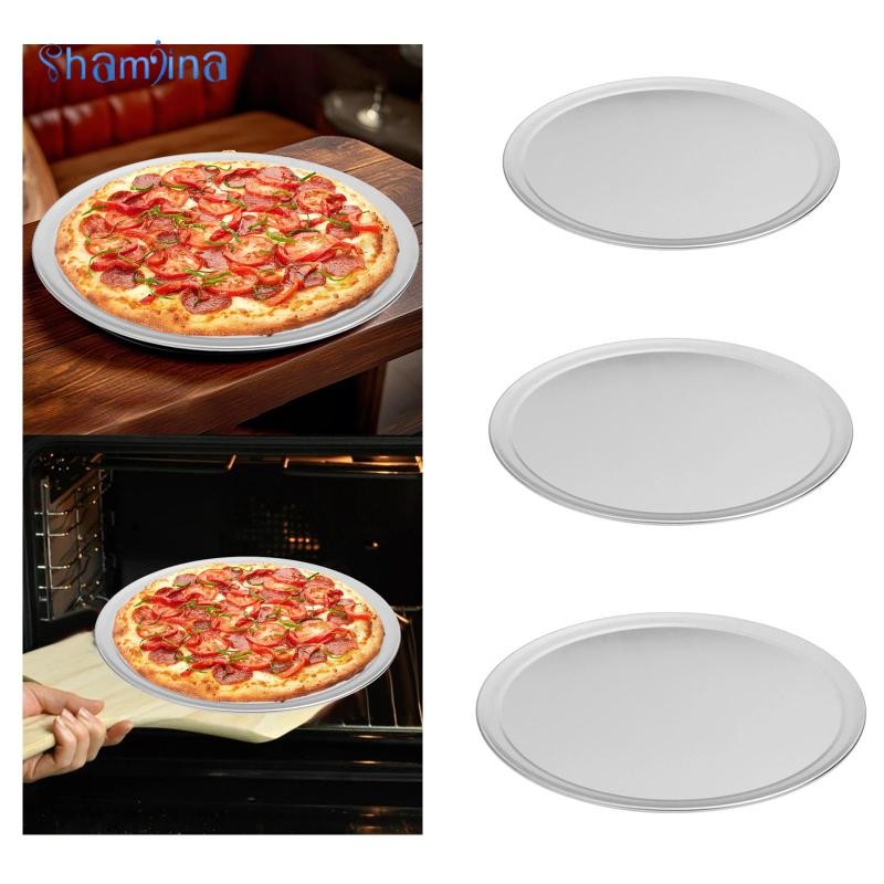 Shamjina กระทะพิซซ่ารอบถาดพิซซ่า Heavy Duty กว้างขอบอลูมิเนียมเสิร์ฟถาดเตาอบแผ่น Nonstick สําหรับเตาอบใช้ Party Kitchen