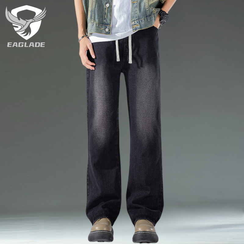 EAGLADE Wide Leg Mens Baggy Loose Vintage Jeans Pants for Men 622 สีขาว + สีเทา C03