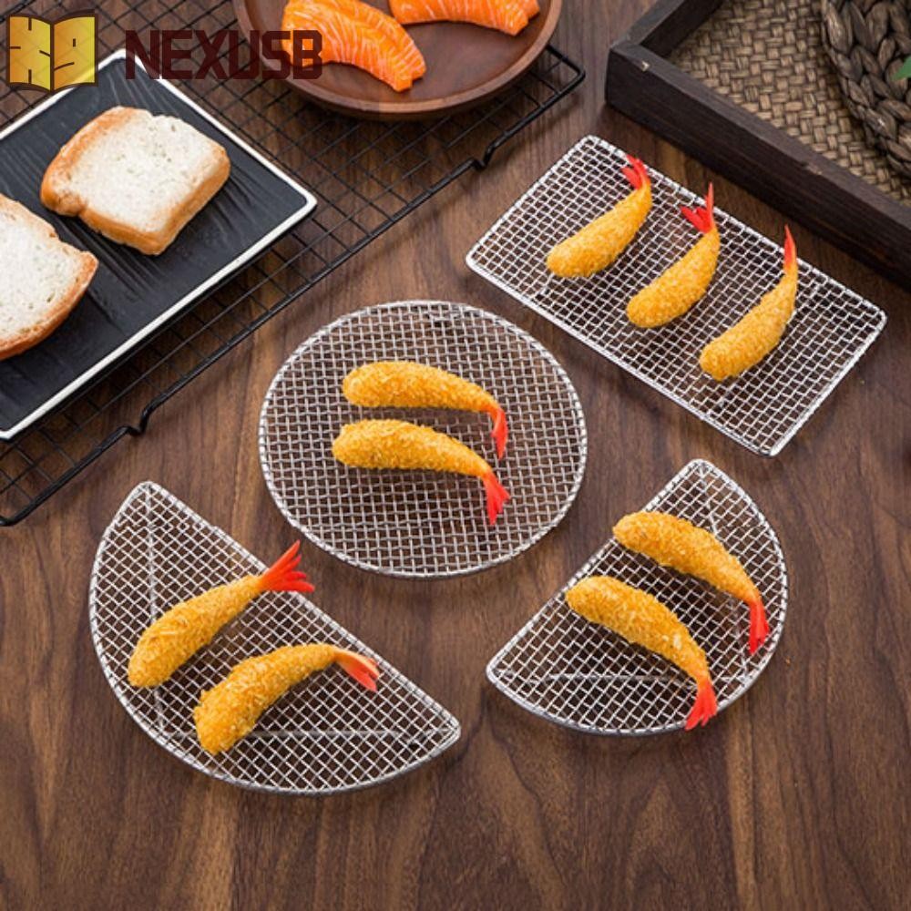 NEXUSBEAM Tempura ตาข่ายทอด ตาข่ายบาร์บีคิวสไตล์ญี่ปุ่นที่ทนทาน อุปกรณ์ครัว สแตนเลส ครึ่งวงกลม/กลม ตะแกรงถ่ายน้ํามันเครื่อง หม้อทอดอากาศ