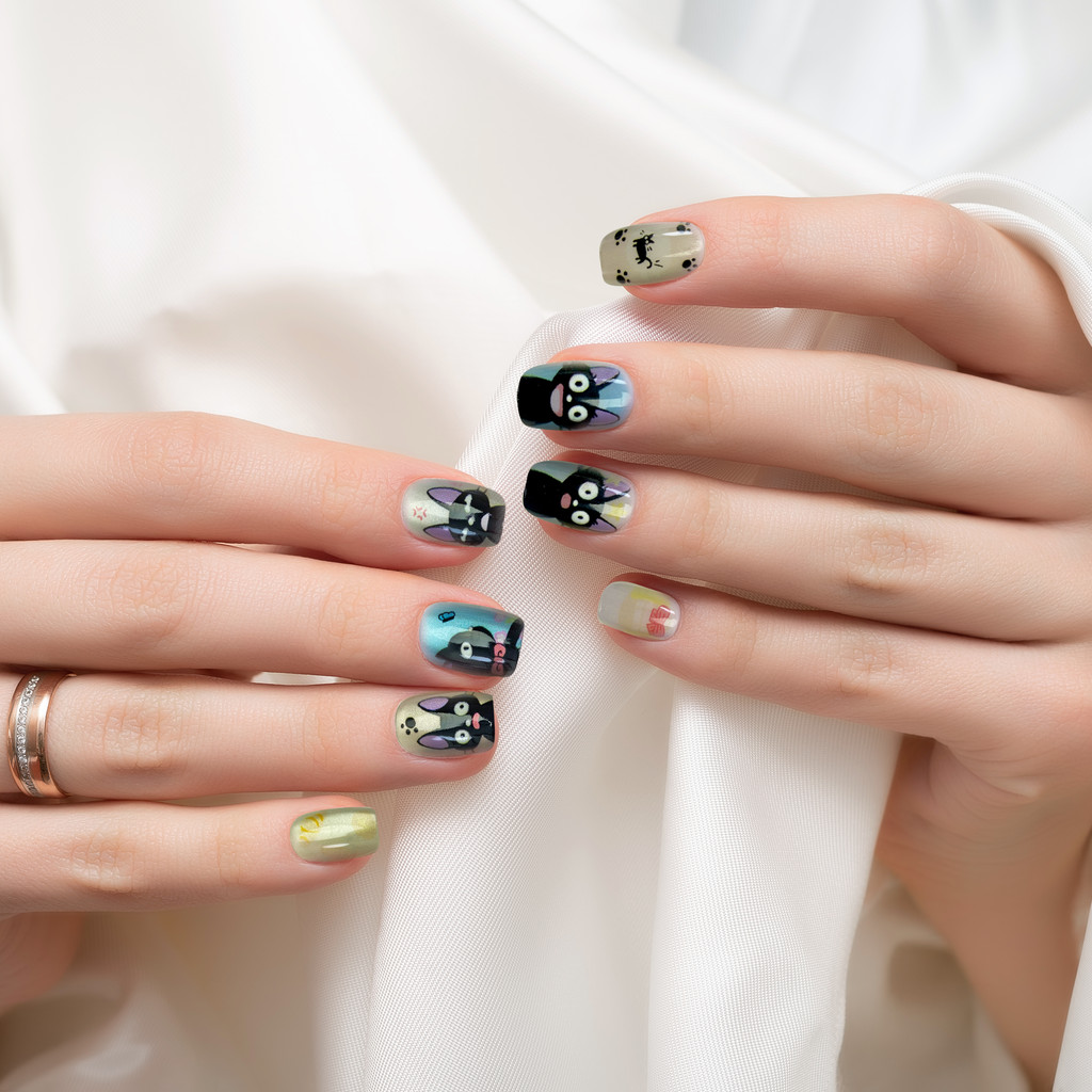 พร้อมกาวเยลลี่ 24 ชิ้น 10 ชิ้นเล็บเล็บปลอมเล็บปลอมฝรั่งเศสยาวเล็บปลอม