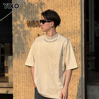 YOLO เสื้อยืด OVERSIZE เสื้อยืดแขนสั้น คอกลม แขนสั้น สีพื้น ลายปัก Y2364