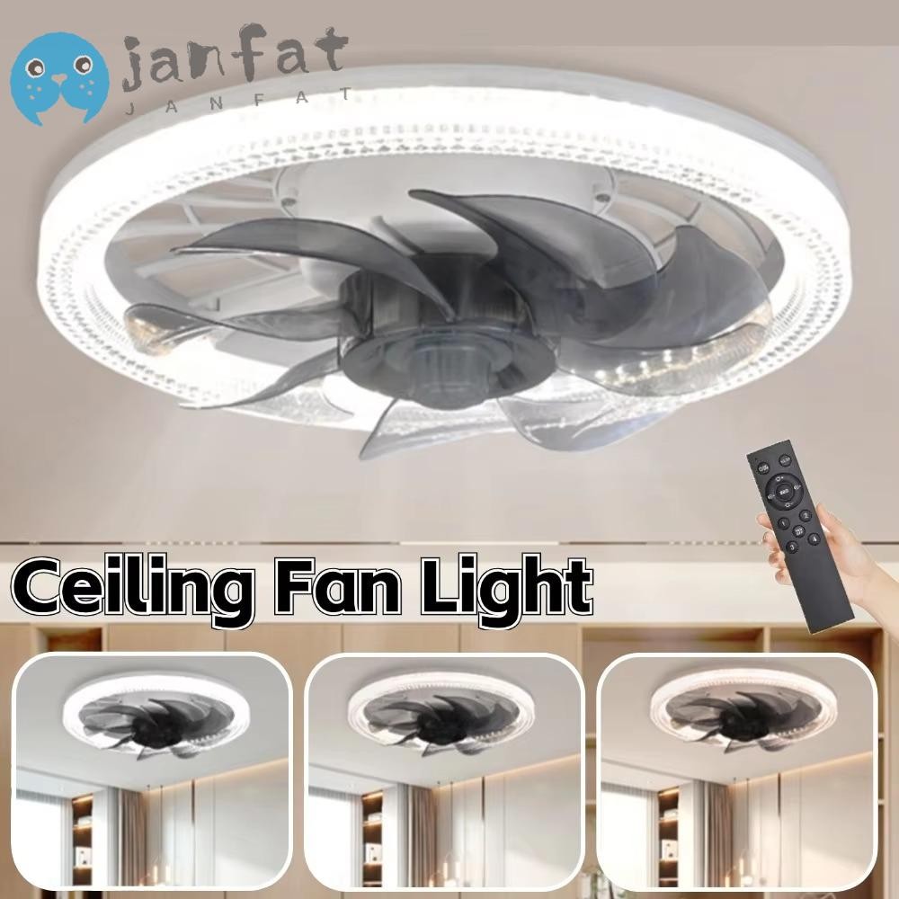 JANFAT พัดลมไฟ LED, 4 ความเร็วพร้อมไฟและพัดลมเพดานที่ทันสมัยระยะไกล, แฟชั่น E27 เปลี่ยนสีได้ 3 สี 12.2 นิ้วพัดลมไฟฟ้าห้องนั่งเล่น