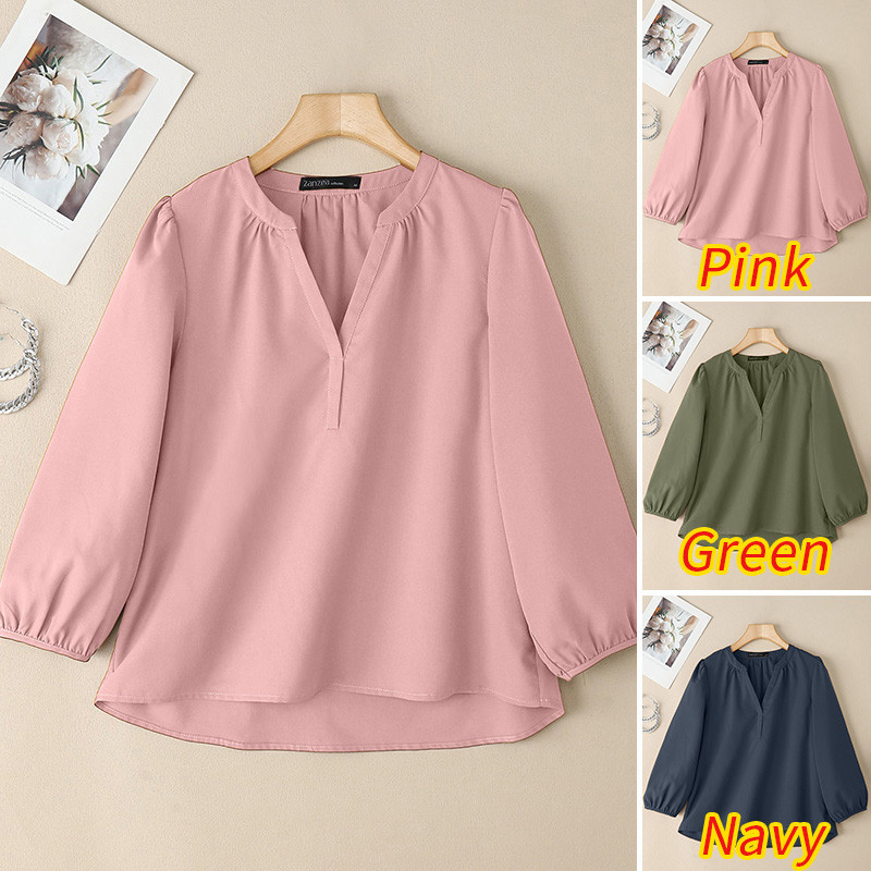 ZANZEA ใส่ ซานเซีย ผู้หญิงแฟชั่นเกาหลีลําลองคอวี3/4แขนโคมไฟแขนเสื้อท็อปส์ - รูปที่ 2