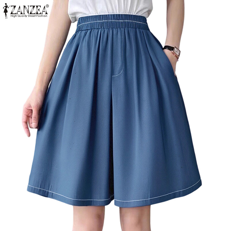 ZANZEA กางเกงขาสั้นขากว้างโอเวอร์ไซส์หลวมสบายๆผู้หญิงเกาหลี
