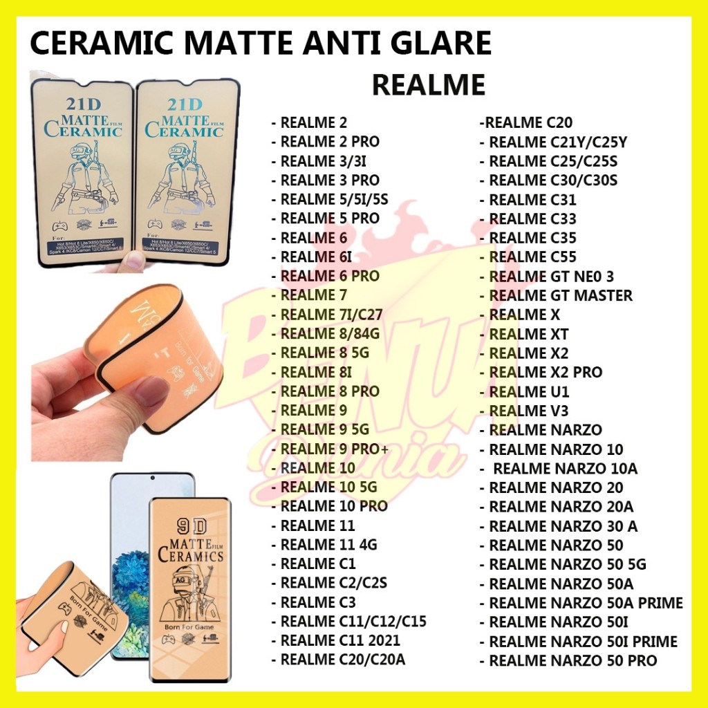 TEMPERED MATTE REALME NOTE 50 C51 C53 C55 C67 C67 4G GT NEO 3 GT MASTER X2 X2 PRO XT NARZO NARZO NAR