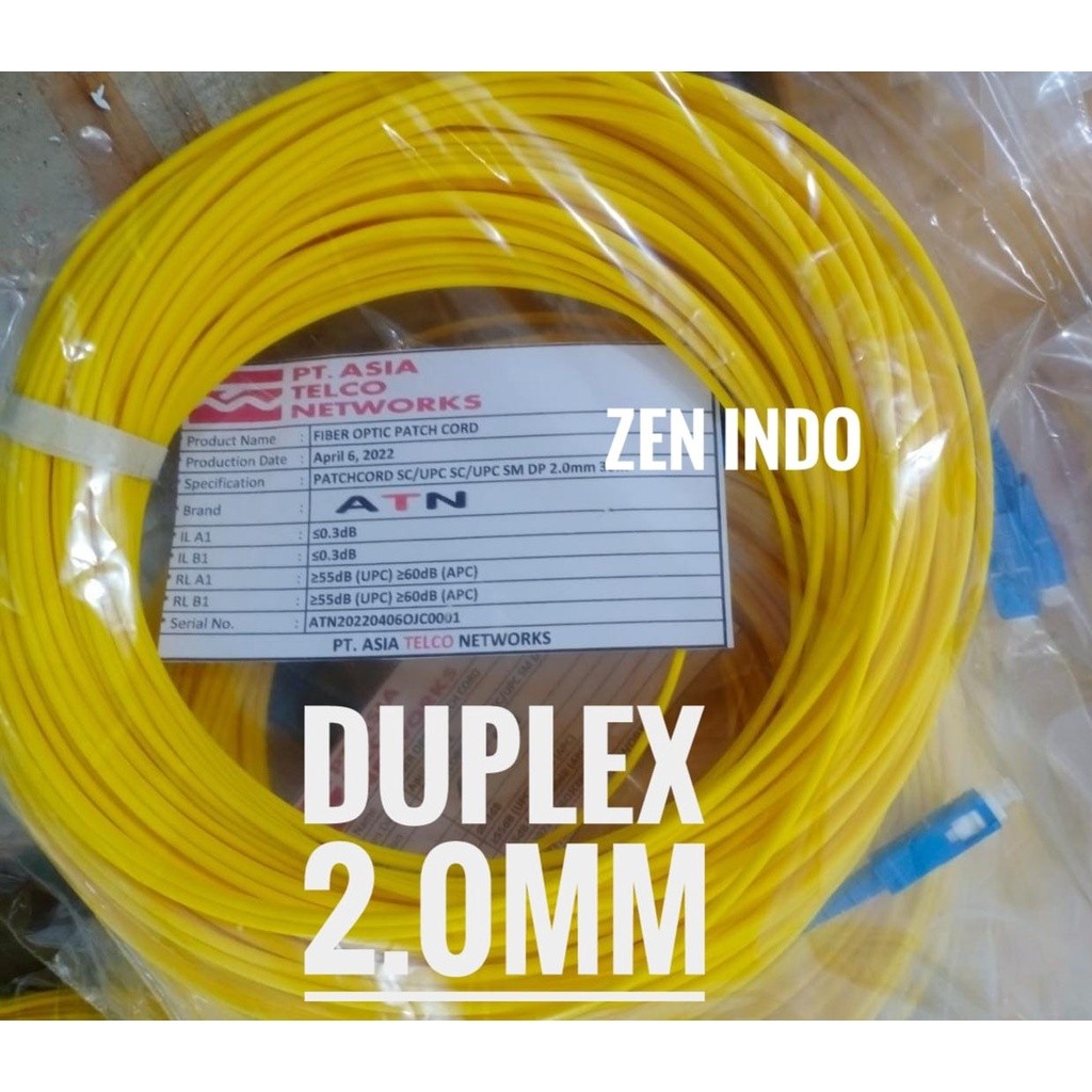 Patchcord Patch Cord Fiber Optic Fiber Optic 15 เมตร SC UPC SC UPC SM DP 2.0mm Duplex LSZH