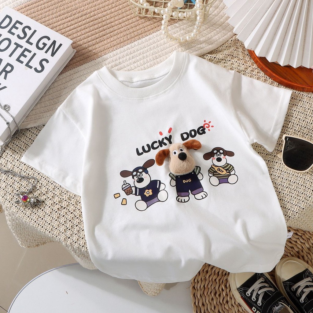 [ML] 90-150 ซม.เด็กตุ๊กตาสามมิติผ้าฝ้ายแท้เสื้อยืดแขนสั้นการ์ตูนเวอร์ชั่นเกาหลี Baby Top - รูปที่ 4