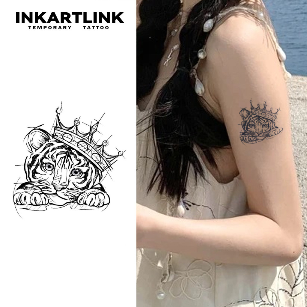 INKARTLINK รอยสักเทคโนโลยีปฏิวัติ รอยสัก Y2k กึ่งถาวร สติ๊กเกอร์รอยสักชั่วคราว รอยสักปลอม กันน้ำ ลักษณะรอยสักจริง รอยสักองค์ประกอบสัตว์ เสือ รอยสักหัวใจ รอยสักดีไซน์เฉพาะ ของขวัญเด็กผู้หญิง