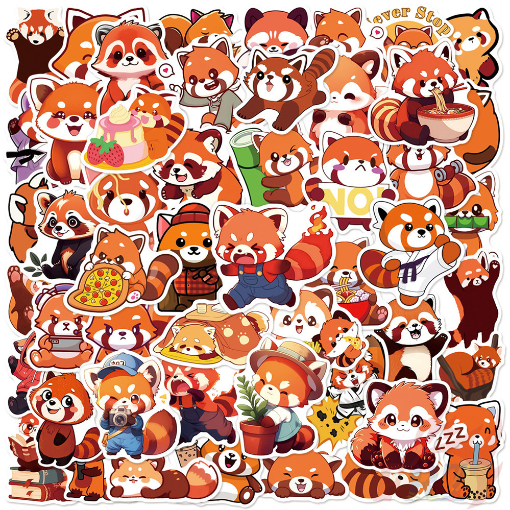 ❉ แพนด้าแดง . Q สติ๊กเกอร์อิโมจิซีรีส์ตลก 01 ❉ 50 ชิ้น/เซ็ตแฟชั่น DIY สติ๊กเกอร์กันน้ํา Doodle สติ๊กเกอร์