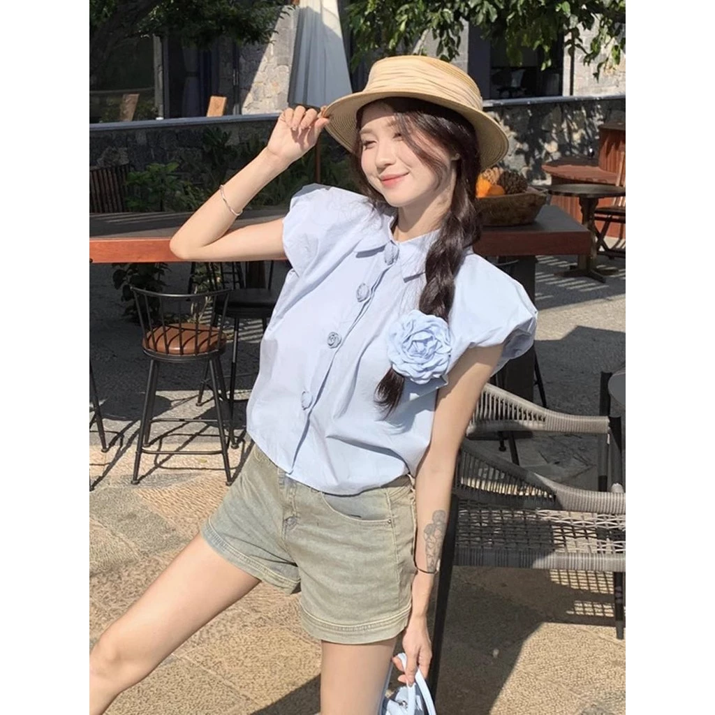 ohho w590 เสื้อเชิ้ตแขนพอง ลายดอกไม้ สไตล์จีน thumbnail 6