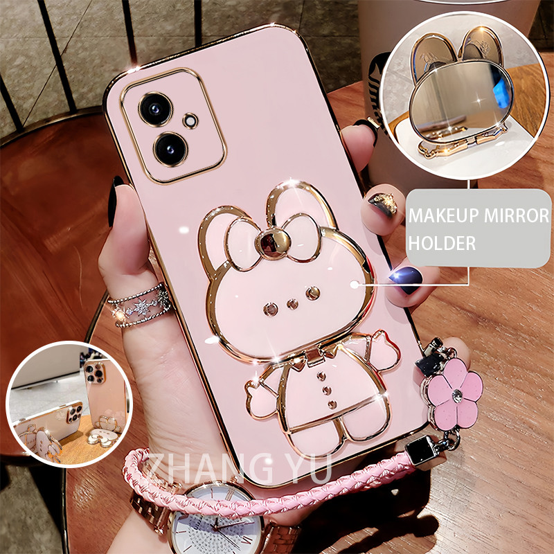 สําหรับ OPPO A3 A3X 4g A3proเคสโทรศัพท์TPU 3Dกระต่ายสเตอริโอขาตั้งกันกระแทกใหม่นุ่มกรณีเชือกเส้นเล็ก