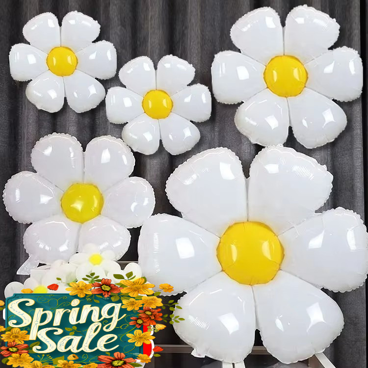ลูกโป่งดอกไม้เดซี่สีขาว-ลูกโป่งฟอยล์ดอกทานตะวันหลายขนาด-เดซี่ลีลาวดีธีมฮาวายฮีเลียมบอล-บ้านงานเลี้ยงวันเกิดเด็กอาบน้ําตกแต่ง