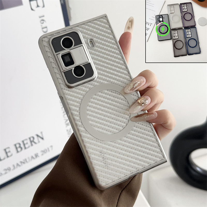 Electroplated คาร์บอนไฟเบอร์แม่เหล็กเคสใส Honor Magic V3/vs3 ปลอก 6D เลเซอร์แกะสลักไร้สายชาร์จกันกระแทกปกหลัง