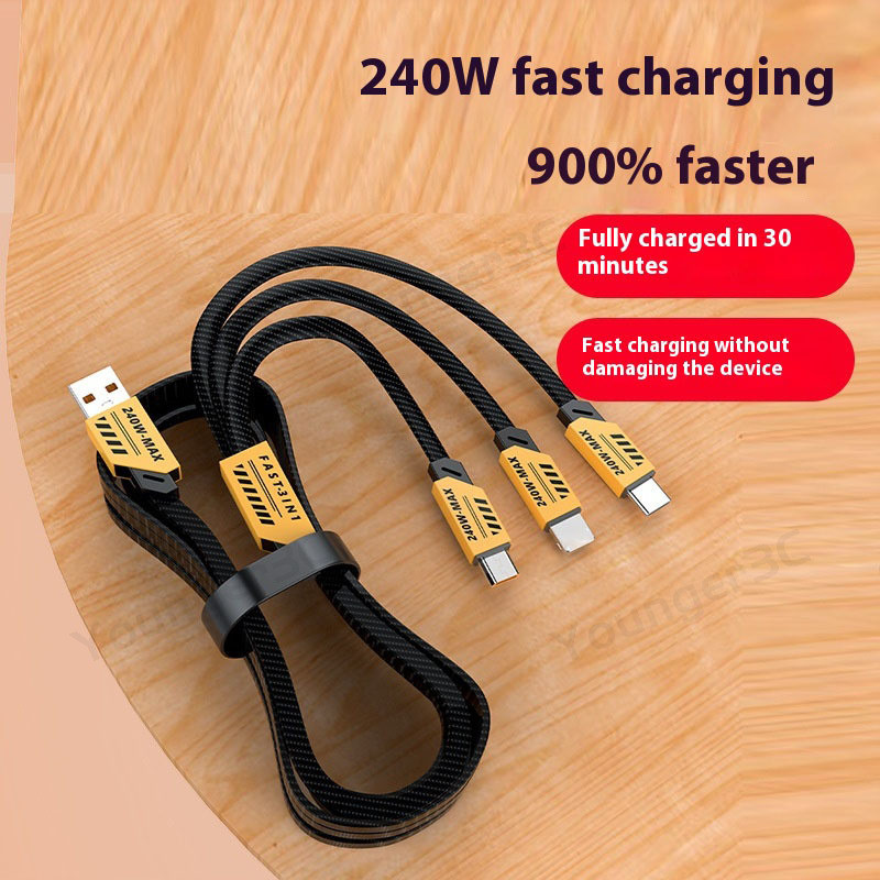 3 In 1 Cyber Mech Wind Charger Cable,240W Fast สายชาร์จ,สังกะสีอัลลอยด์ USB Data Line,ไนลอนทอสายชาร์จสําหรับ ios Micro Type C - รูปที่ 2