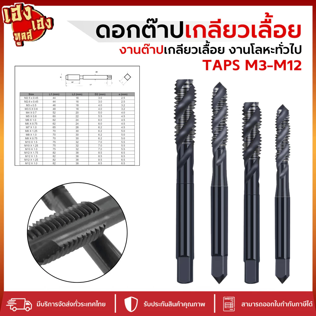 ดอกต๊าปเกลียว ดอกต๊าปเครื่อง เกลียวเลื้อย ต๊าปเครื่อง ดอกต๊าป ต๊าป TAPS M3-M12