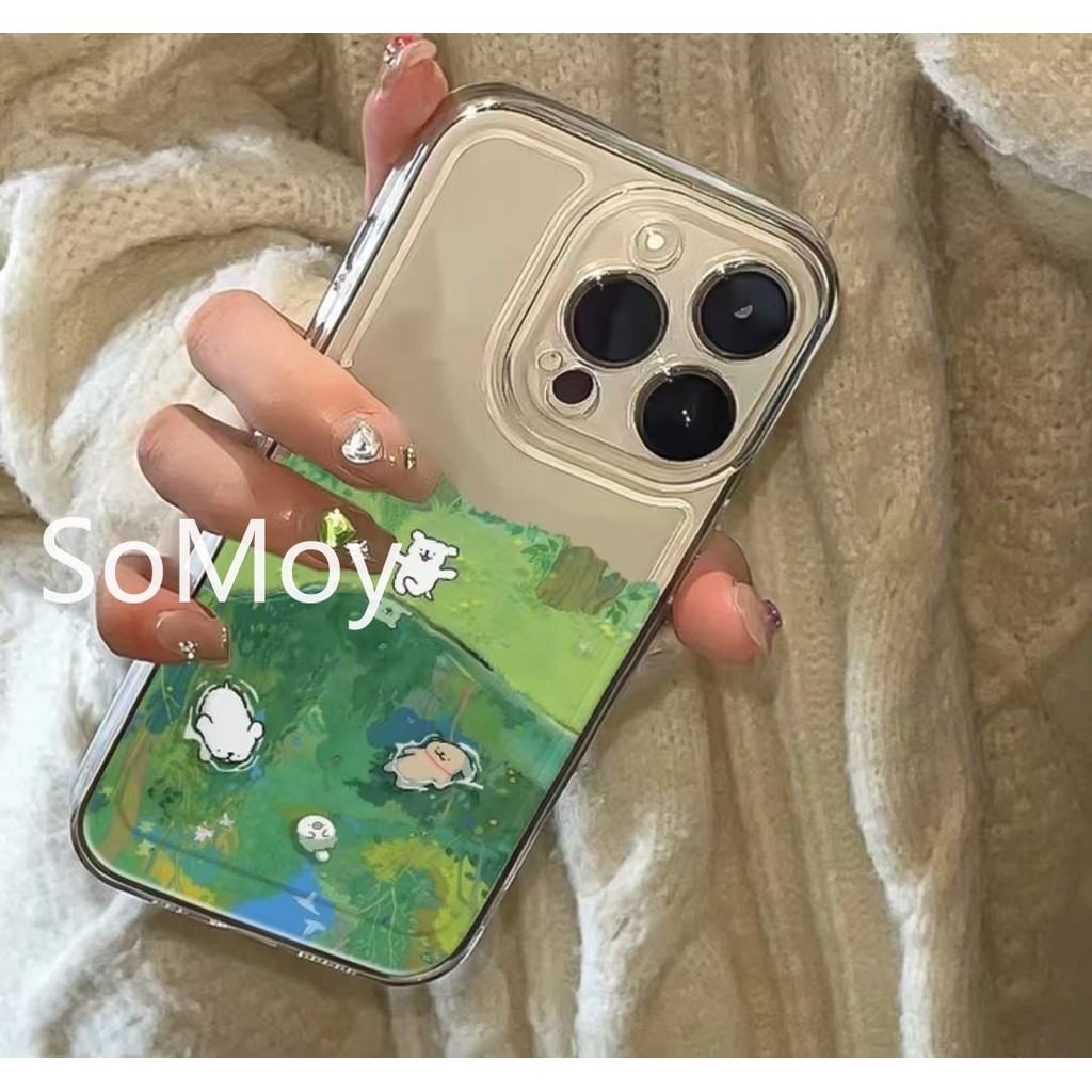 Green Grass Line Puppy Phone Case 11 12 13 14 plus 15 Promax 16 Pro