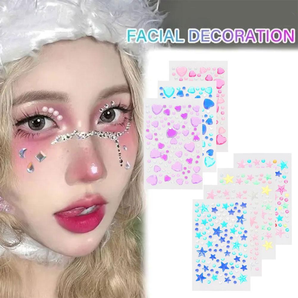 สติกเกอร์แต่งหน้าใบหน้า ดาว สติกเกอร์แต่งหน้าคอนเสิร์ตเทศกาลดนตรีอิเล็กทรอนิกส์สติกเกอร์แต่งหน้า