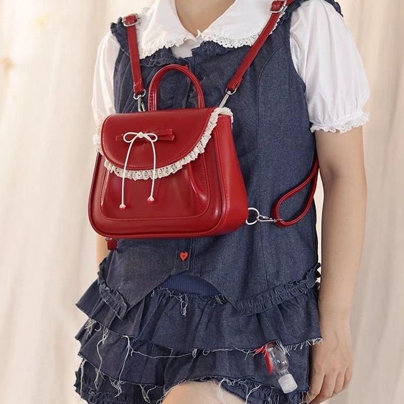 Schwarz ENTEN กระเป๋าเป้สะพายหลังผู้หญิงสีแดงแฟชั่นใหม่กระเป๋าสะพายไหล่อเนกประสงค์