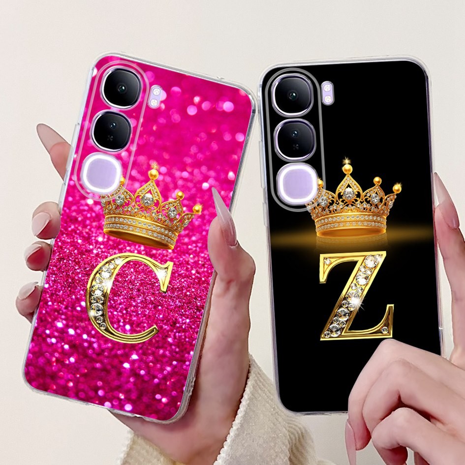 สําหรับvivo V40 Lite 4G 5G IDN V2417 ปลอกLuxury Crownตัวอักษรซิลิโคนคู่เคสโทรศัพท์สําหรับVivo Y200 Y300 5Gปกหลัง