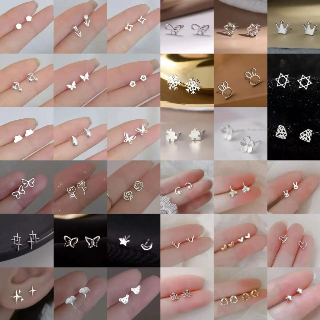 แฟชั่นเกาหลีประณีตต่างหูขนาดเล็ก ส925 เงินสเตอร์ลิงหูเข็ม