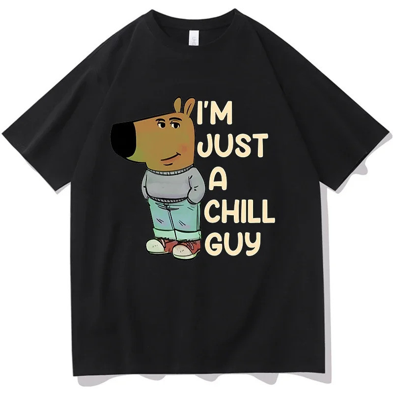 Unisex Gothic Graphic I'm Just a Chill Guy เสื้อยืดสีดำหลวม Fit streetwear ลำลองฤดูร้อนแขนสั้น hip hop aesthetic Tees เสื้อผ้า
