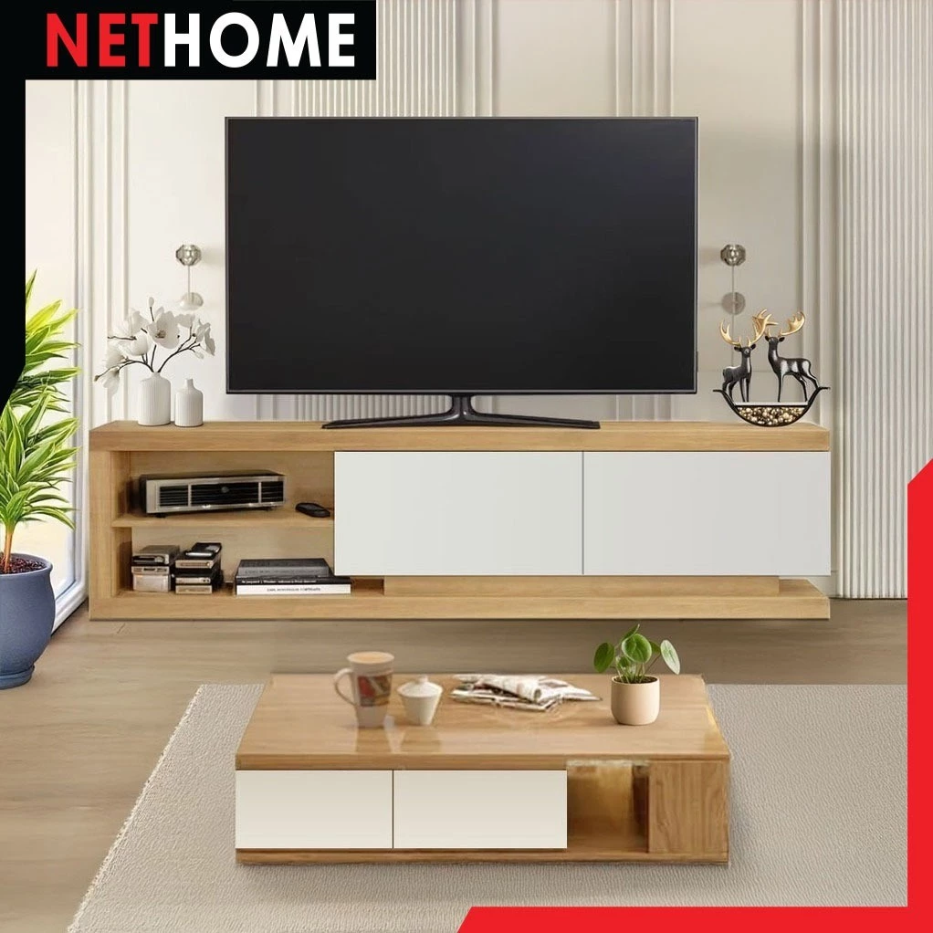 NETHOME ชั้นวางทีวีสไตล์มินิมอล ไม้เนื้อแข็งพร้อมลิ้นชัก Soloma Co thumbnail 8