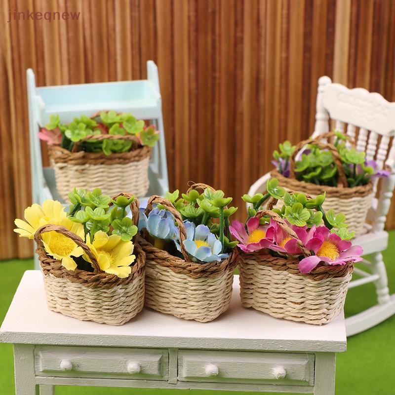 Jkth 1/12 ตุ๊กตาจําลองดอกไม้ตะกร้า s Dollhouse Mini ตกแต่งสวนตุ๊กตา House อุปกรณ์ตกแต่งบ้าน JKK