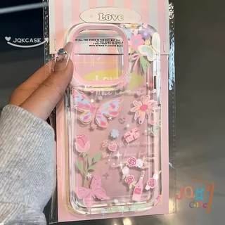 เคสไอโฟน16 12 13 ดอกไม้ ผีเสื้อ สำหรับ IPhone 17 11 12 16 13 15 14 Pro Max XR X XS 8Plus 7Plus Max 7 8 Plus SE โปร่งใส เ