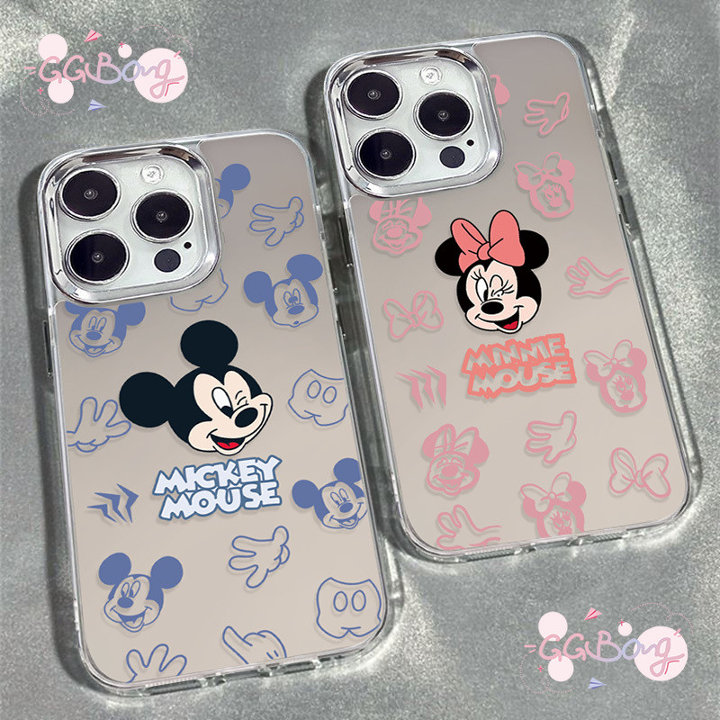 แฟชั่นน่ารักตลกมิกกี้มินนี่คู่กรณีความหรูหรามันวาว เคสไอโฟน 16 11 12 7Plus 15 13 14 Pro Max XR 16 7 8 Plus X XS Max เคส