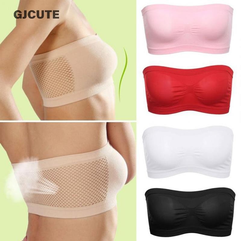 Gjcute ผู้หญิง Tube Top Strapless Breathable Seamless Stretch Invisible Bra WTD