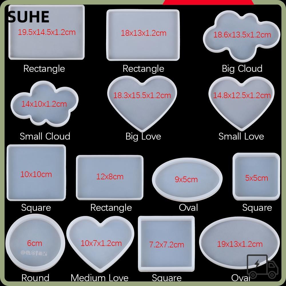 SUHE Handmade Coaster Mold DIY Craft Square/Round/Cloud/Love Epoxy Resin Casting Molds Fluid Arts Pendant Agate Silicone Cup Mad Clay Tool Jewelry Making Mould