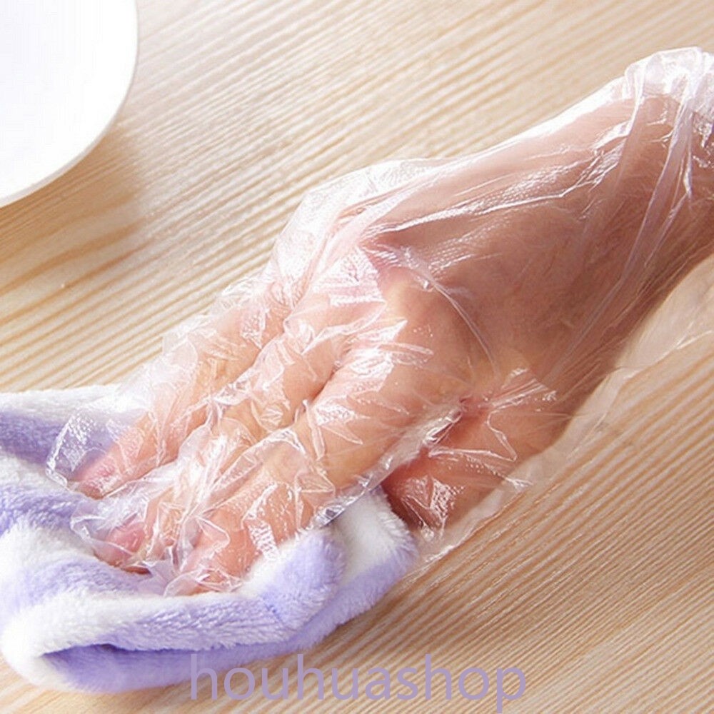 100ชิ้นถุงมือทิ้งถุงมือพลาสติกโปร่งใสเป็นมิตรกับสิ่งแวดล้อมทําความสะอาดถุงมือสําหรับ ทําเอง ทําอาหารอุปกรณ์ครัว