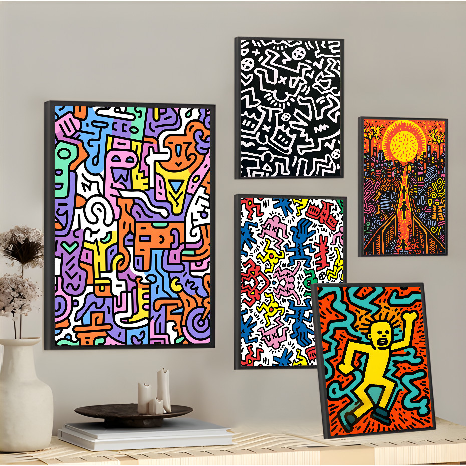 K-keith-h-haring Cool แนวโน้มแฟชั่นศิลปะโปสเตอร์บ้านห้องนั่งเล่น Wall Art Garage Room Decor
