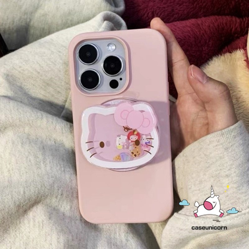 การ์ตูนสร้างสรรค์ Quicksand Hello Kitty ผู้ถือสําหรับ IPhone 13 14 15 11 12 16 Pro Max XR XS Max 16 15 14 Plus X น่ารักสีลูกกวาดหรูหราหนังผิวรู้สึกกรณี
