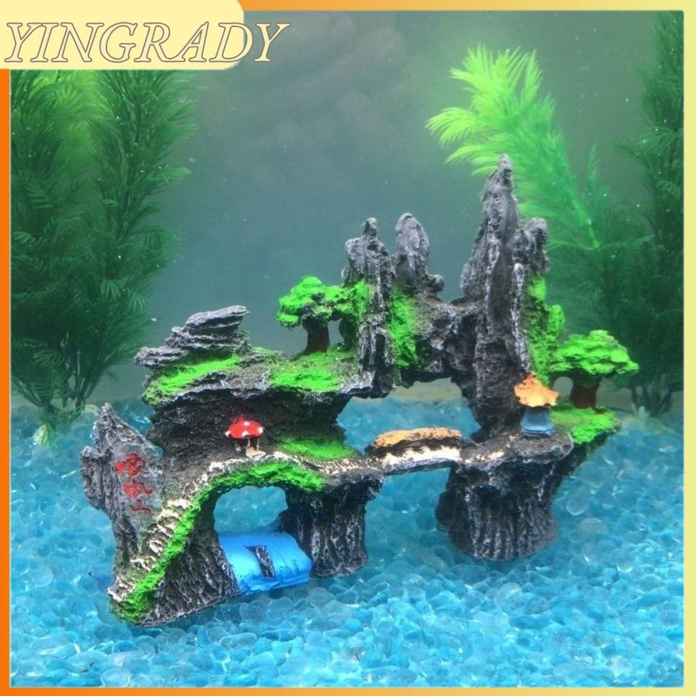 Yingrady เครื่องประดับตู้ปลา, ภูมิทัศน์ถ้ําตู้ปลาเรซิน, บ้านโยกสร้างสรรค์รูปภูเขา
