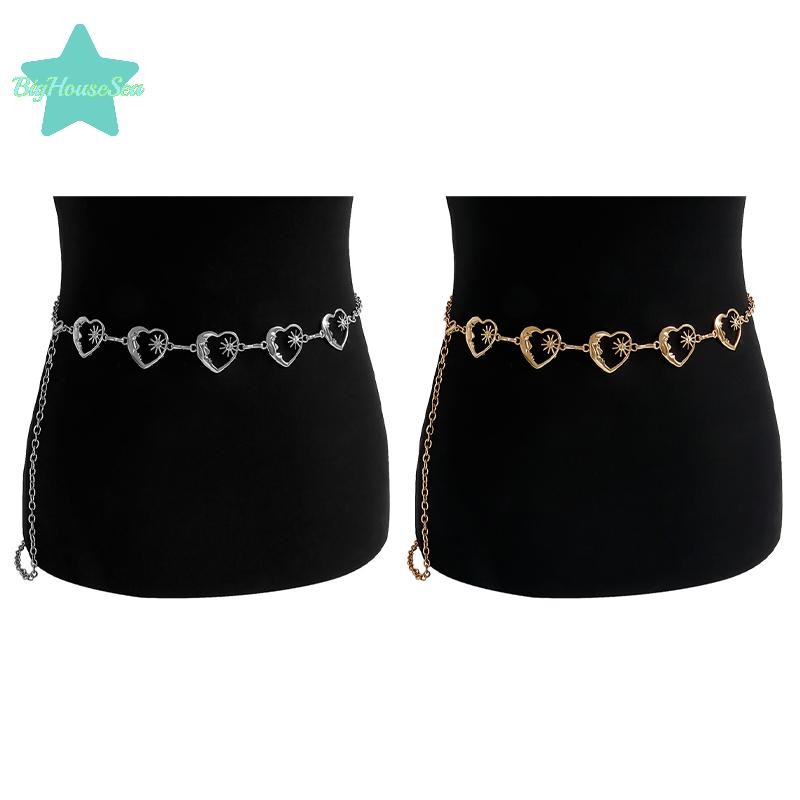 [BigHouseSea] Harajuku Punk Moon เข็มขัดโลหะผู้หญิง Vintage Punk Gothic Moon Sun เอวสูงเข็มขัดจี้เข็มขัดหญิงใหม่
