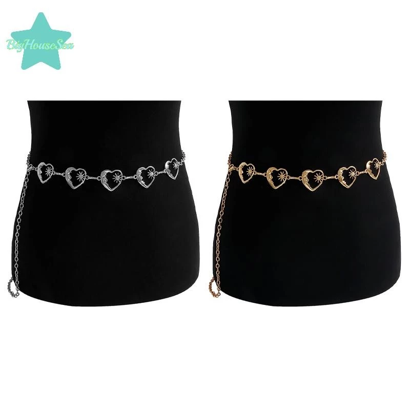 [BigHouseSea] Harajuku Punk Moon เข็มขัดโลหะผู้หญิง Vintage Punk Gothic Moon Sun เอวสูงเข็มขัดจี้เข็มขัดหญิงใหม่