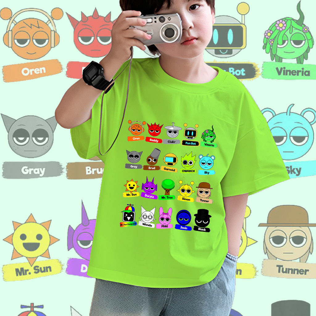 เด็ก เสื้อยืด Sprunki สำหรับเด็ก เสื้อยืดเล่นเกมสำหรับเด็ก เกม วิดีโอเกมสำหรับเด็ก 100CM-150CM