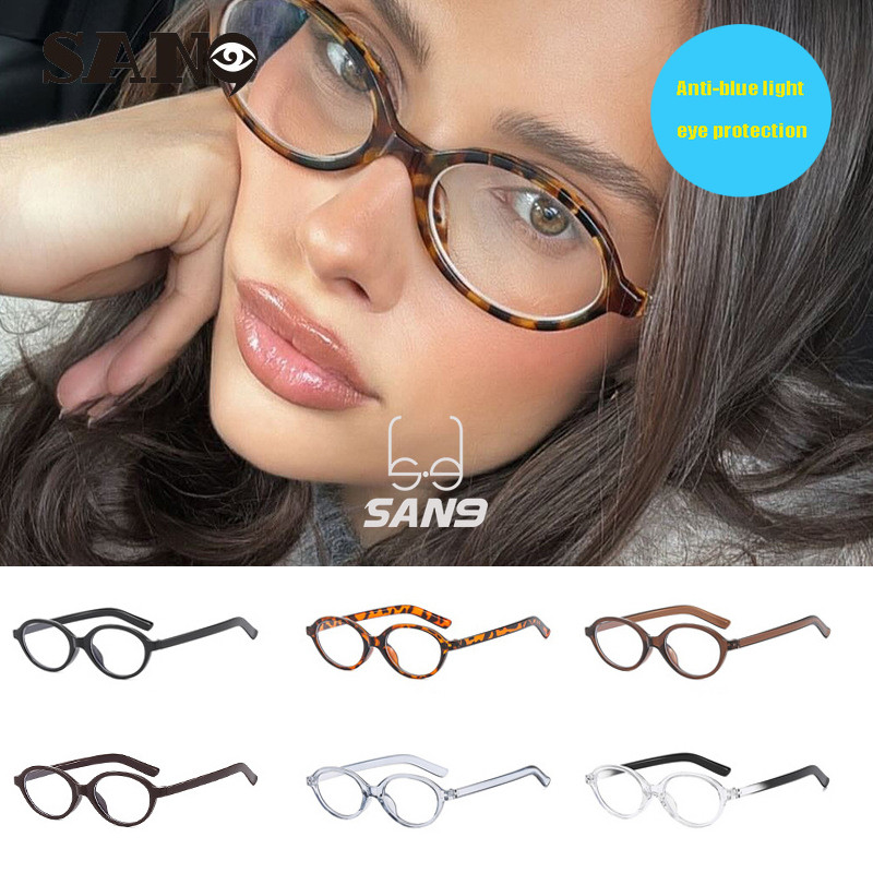 เลนส์แบบถอดเปลี่ยนได้COD (San9) กรอบแว่นตาวงรีวินเทจ Nerd Anti-blue แว่นสายตาผู้หญิง