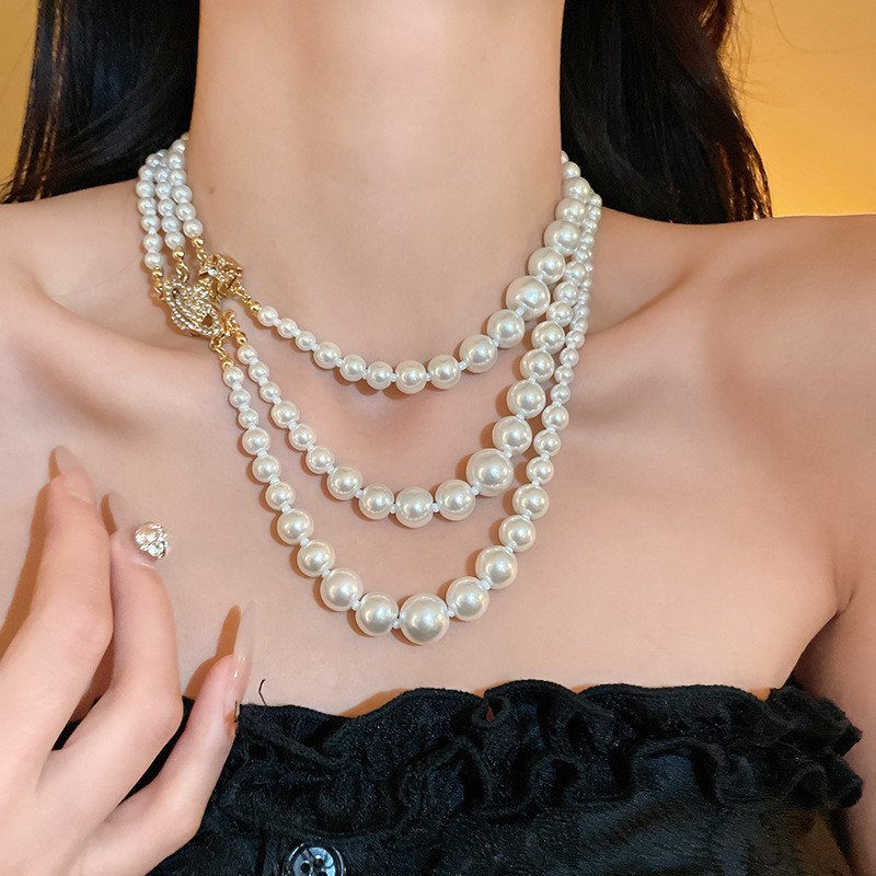 [Jewbeauty]เพชร-encrusted Saturn แม่เหล็กสร้อยคอมุกเทียมลูกปัดหรูหราแฟชั่นอารมณ์ clavicle chain retro เครื่องประดับประณีตผู้หญิง