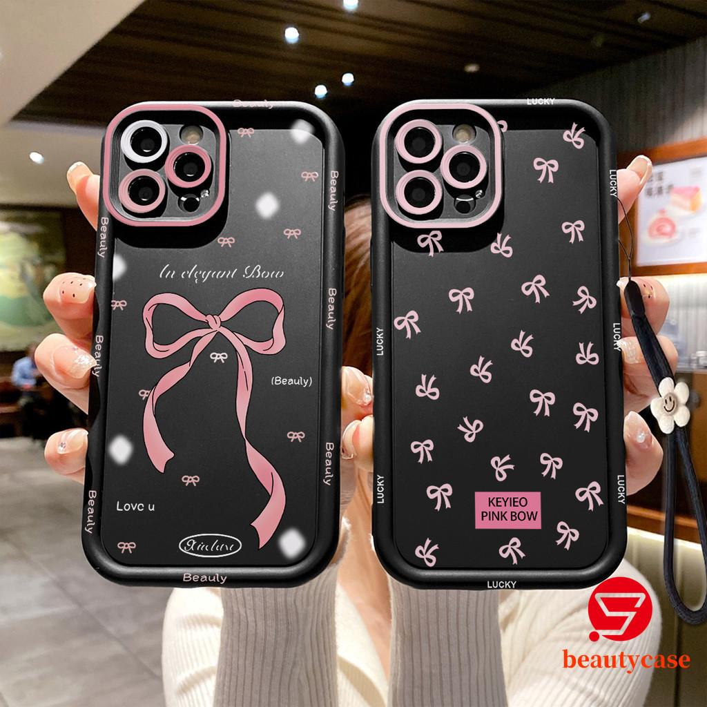 สําหรับ Infinix Tecno Spark 8C Note 40 12 30 PRO 9 20 20C 10C Go 2023 10 4 5 PRO 10PRO 5Pro Infinix Hot 30i 20S 10S 30 40 20 40i 8 9 11 12 20 20i 10 PRO Play 12 Turbo G96 30 VIP 5G Smart 5 สีชมพูหวานโบว์เต็มตรงขอบ Angel Eyes พร้อมสร้อยข้อมือกรณี